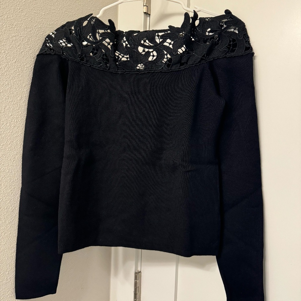 New York & Company - Lace Off Shoulder Pullover - SMALL - Black